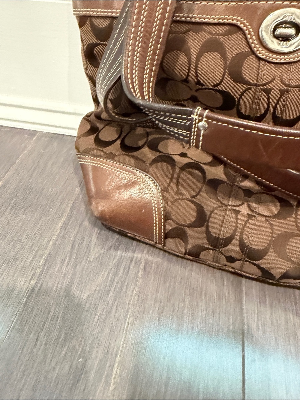 Coach Brown Signature Canvas Tote with Chestnut Leather Trim for Women - Picture 5 of 11